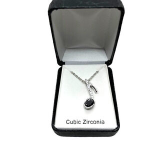 Music Note Necklace 1/8th Note Silver Tone Music Lovers Song CZ Chain Pendant